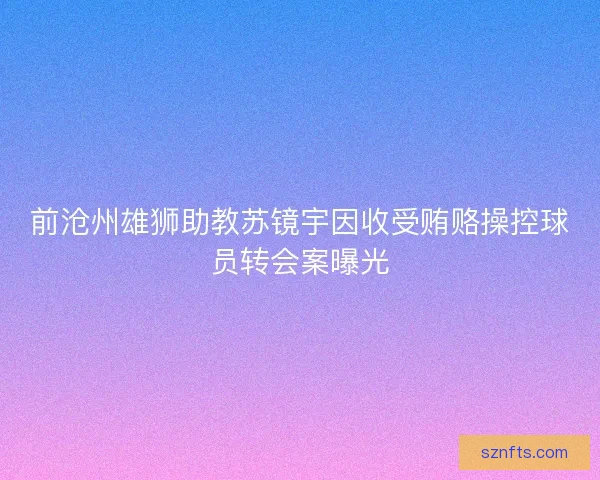 前沧州雄狮助教苏镜宇因收受贿赂操控球员转会案曝光